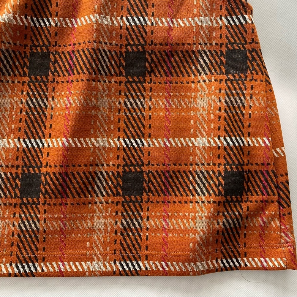 NEW- Size L Womens Honey & Sparkle Strapped Dress - Zip Front- Rust Orange Plaid - Picture 2 of 9